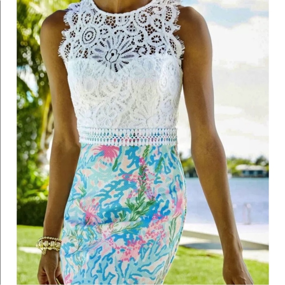 Lilly Pulitzer Sharice Stretch Shift Dress Coral Bay Size 4 GUC